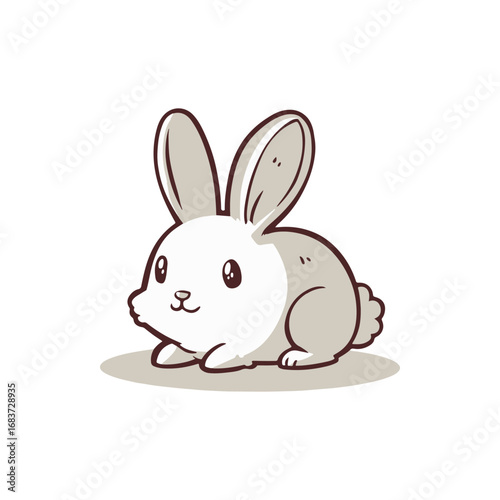Cute cartoon rabbit sitting on a light background, showcasing its fluffy fur and playful demeanor