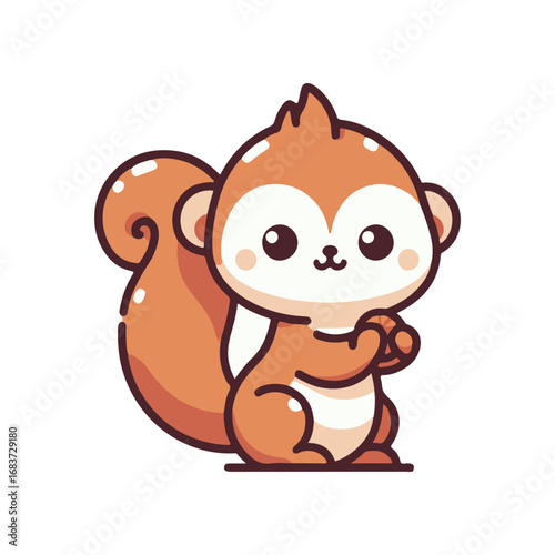 Cute cartoon squirrel holding an acorn, set against a simple white background, ideal for children's illustrations