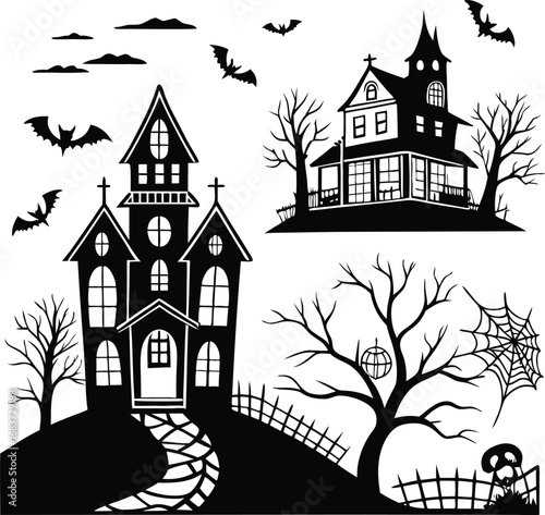 Spooky Halloween Haunted House Vector, Haunted House vector EPS files
