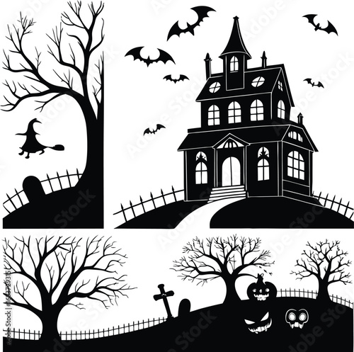 Spooky Halloween Haunted House Vector, Haunted House vector EPS files