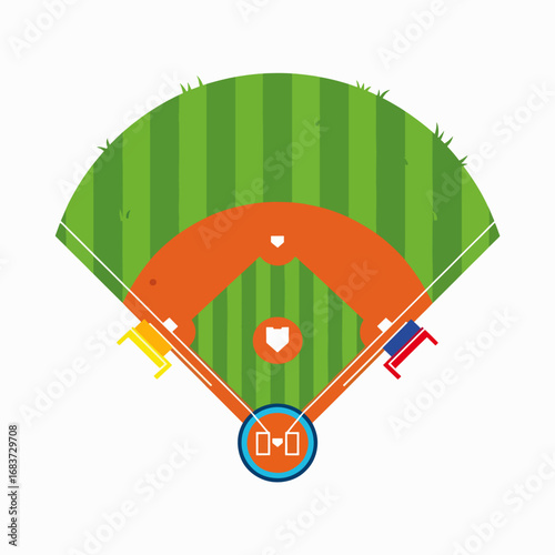 Detailed Overhead View of a Baseball Field with Green Grass and Orange Dirt