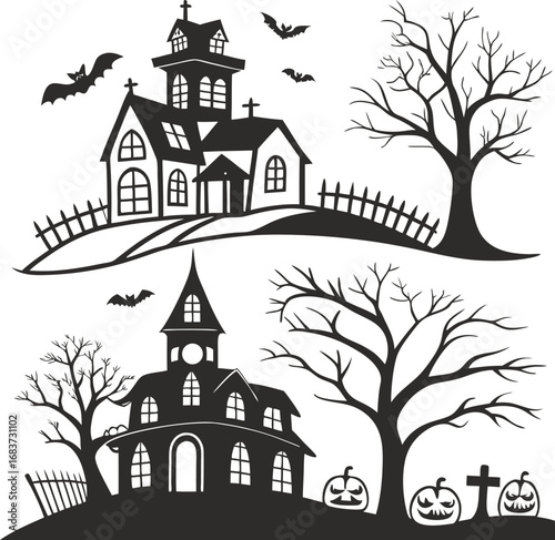 Spooky Halloween Haunted House Vector, Haunted House vector EPS files