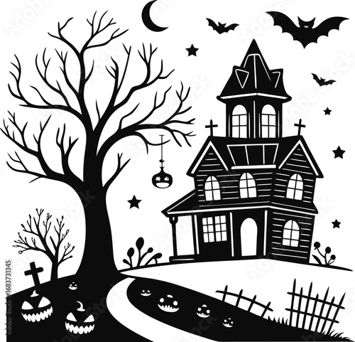 Spooky Halloween Haunted House Vector, Haunted House vector EPS files