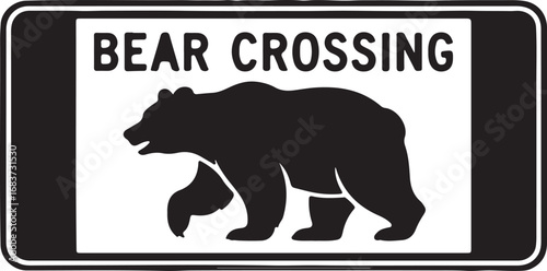 Black and White Bear Crossing Sign with Silhouette of a Walking Bear