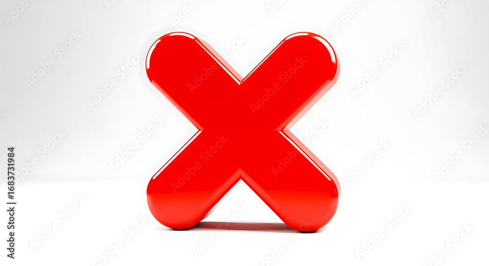 Fototapeta premium Bright red letter x symbol standing upright against a clean white background with subtle shadows