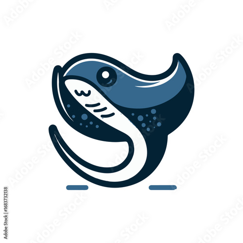 Stylized illustration of a manta ray swimming gracefully in a serene ocean environment