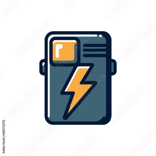 Stylized illustration of a portable power bank with a lightning bolt design, ideal for tech use