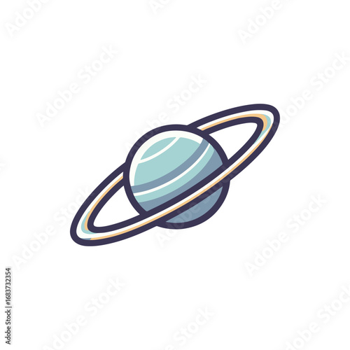 Stylized illustration of the planet Uranus with its iconic rings against a white background