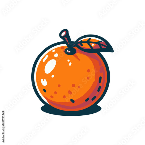 Vibrant orange fruit with a green leaf, showcasing its glossy surface against a simple background