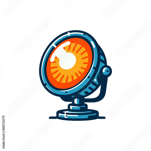Vintage-style spotlight illuminating a stage with vibrant colors and a dramatic atmosphere