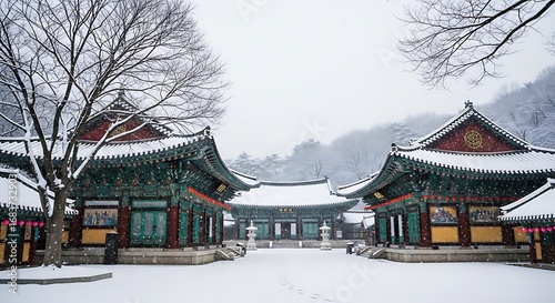 Wallpaper Mural Traditional korean temple buildings covered in a blanket of fresh snow during winter Torontodigital.ca