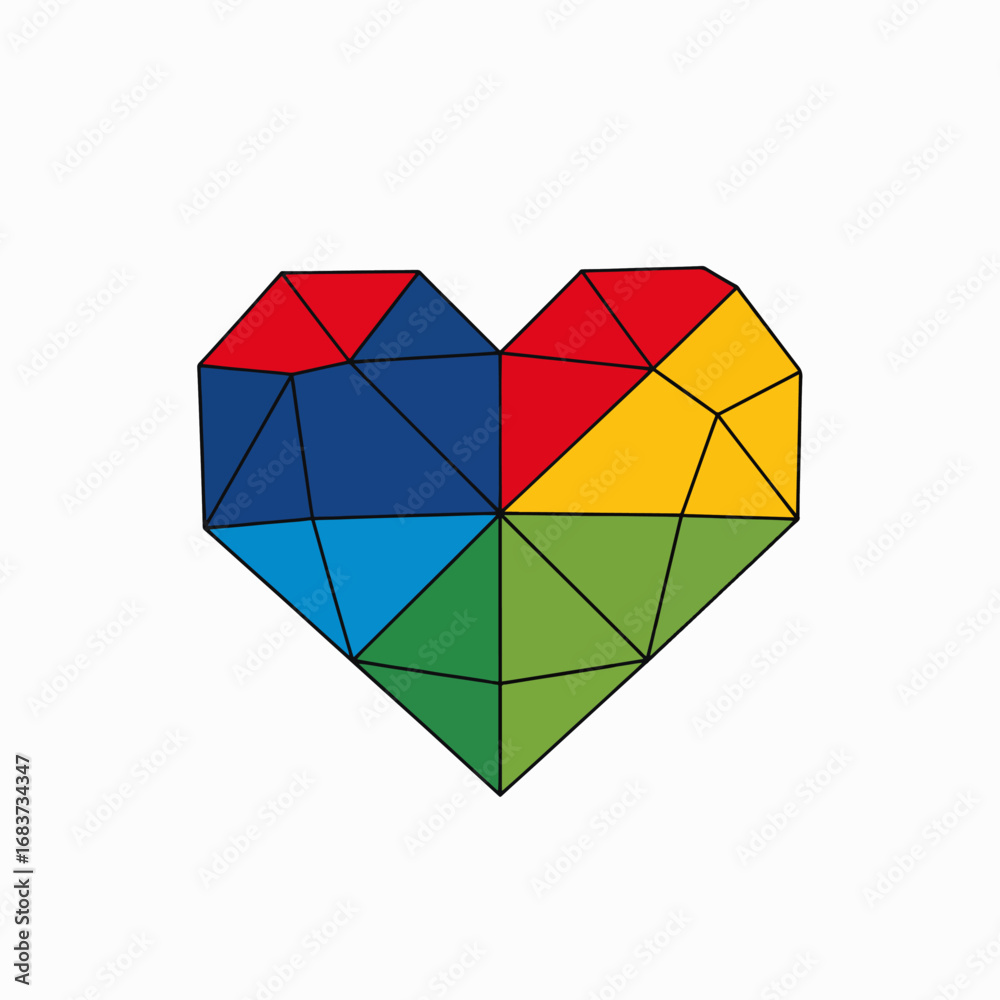 Obraz premium Geometric Heart Design with Colorful Facets and Black Lines Representing Love and Unity