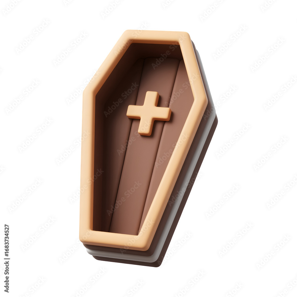 Fototapeta premium Stylized Wooden Coffin with Cross on Transparent Background Realistic 3D Rendering