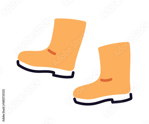 Yellow gumboots icon, waterproof rubber boots for rainy weather, protective footwear for puddles, gardening and outdoor activities, durable shoes for wet conditions, footgear flat vector illustration.