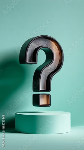 Minimalistic teal 3D question mark rotating around its axis in a smooth loop animation with soft lighting and clean shadows, expressing clarity and motion.