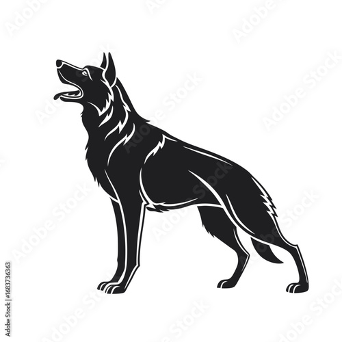 Silhouette of a Majestic German Shepherd A Striking Black and White Vector Illustration