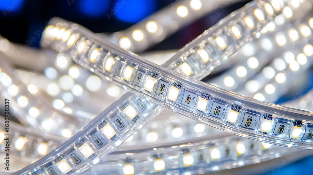 Obraz premium Close-up of LED Strip Lights Emitting Bright White Light