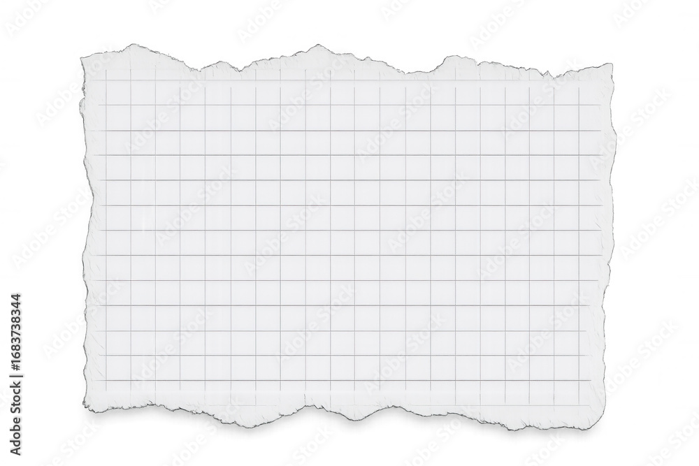 Obraz premium Piece of squared paper with ripped edges creating a textured border, isolated on a transparent background, ideal for adding a handwritten note to designs