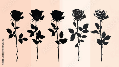 Elegant silhouettes of roses in full bloom against a soft pink background capturing romance and beauty
