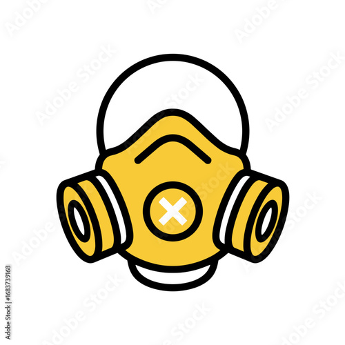Yellow gas mask icon on a transparent background in a modern design