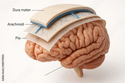 Human Brain Meninges Illustration: Dura Mater, Arachnoid, Pia Mater. Anatomical View [Illustration]