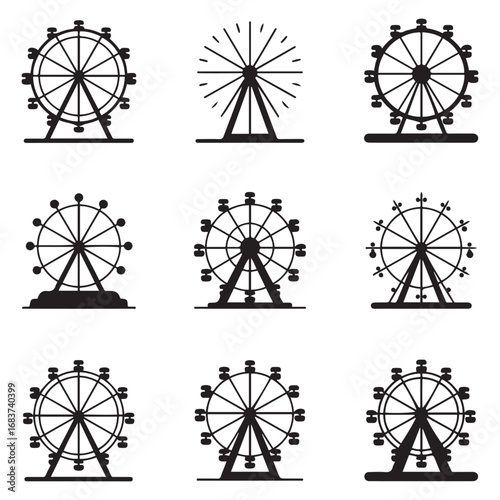Set Ferris wheel icon. Vector concept illustration for design. Vector black silhouette. with white background