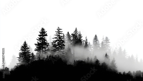 Fototapeta Naklejka Na Ścianę i Meble -  Silhouette of a misty forest