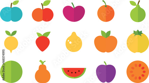 Fruit Icon Set For Childrens Learning Material