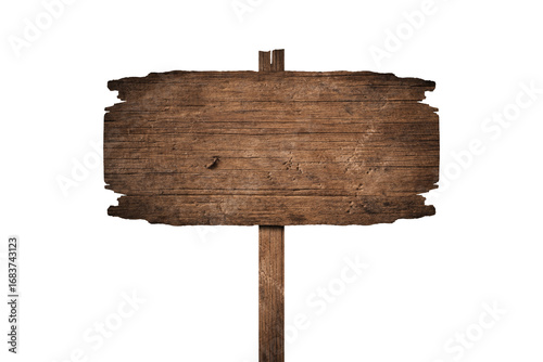 Wooden sign isolated on white background with clipping path