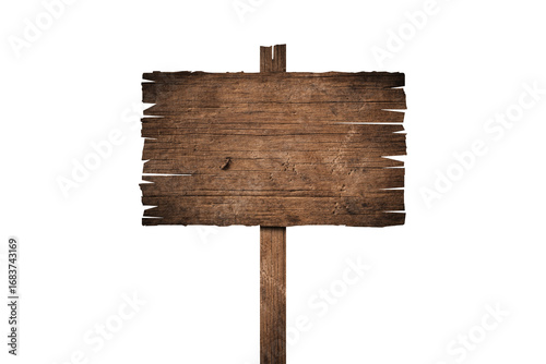 Wooden sign isolated on white background with clipping path
