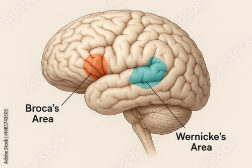 Broca's and Wernicke's Area Illustration - Brain Anatomy [Illustration]