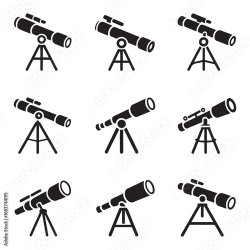 Telescope icon. Vector concept illustration for design. Vector black silhouette. with white background