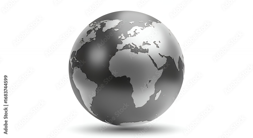 Fototapeta premium Gray silver globe world map