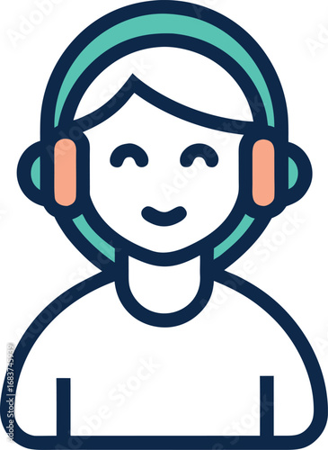 
"Headphones icon, listening to music, clean line-art"

