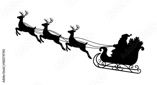 Santa sleigh and reindeer silhouette