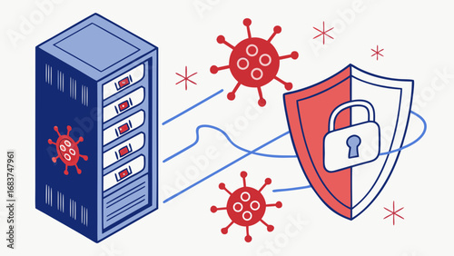 Protecting vital data servers from cyber threats with a secure shield and antivirus protection against digital viruses