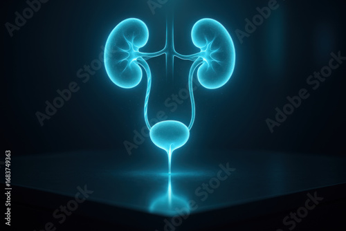 Urinary System Anatomy Illustration in Blue - Kidneys, Ureters, Bladder [Illustration]