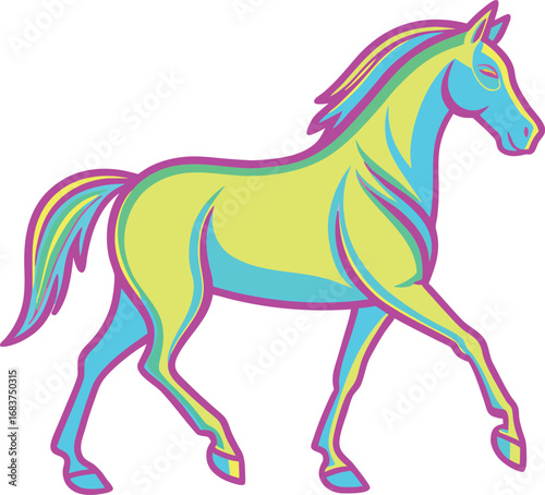 Vibrant psychedelic horse in motion dynamic colorful animal art