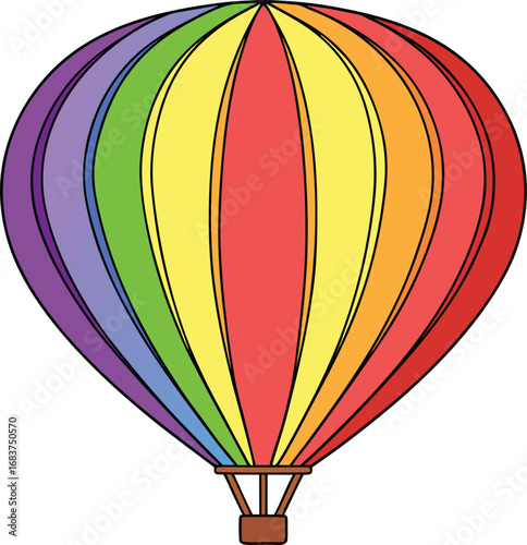 Vibrant rainbow hot air balloon ascending gracefully in the sky adventure