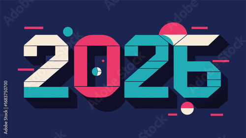Modern geometric design of the year 2026 in teal, pink, and cream colors