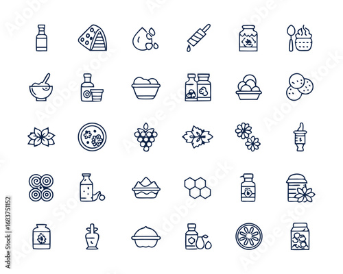 Collection of line gray icons of food additives