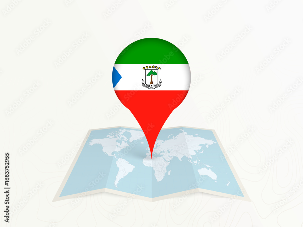 Fototapeta premium Equatorial Guinea Map Pin with National Flag on Open World Map.