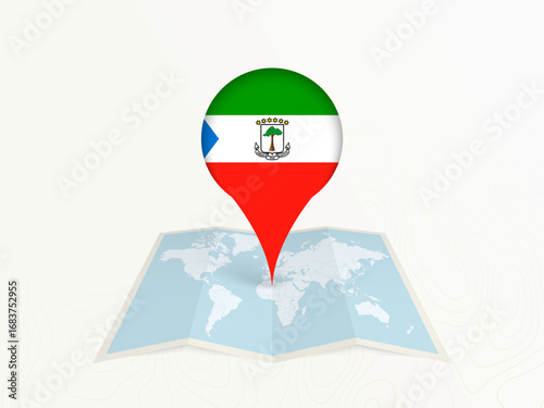 Equatorial Guinea Map Pin with National Flag on Open World Map.