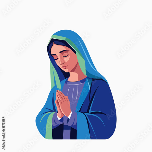 A Serene Portrait of the Blessed Virgin Mary in Prayerful Contemplation