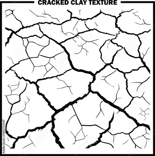 Black and white cracked clay texture with bold fracture lines and intricate patterns. Perfect for backgrounds, grunge designs, and environmental art projects. Ideal for digital, print, and mixed media