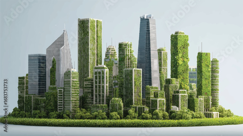 Futuristic Green Cityscape with Eco Friendly Buildings and Sustainable Architecture in an Urban Environment Design Concept