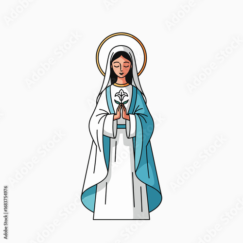 Iconographic Representation of Saint Mary Holding a Lily Flower