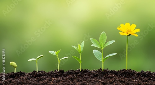 Botanical Growth Progression: Green Seedling to Vibrant Bloom