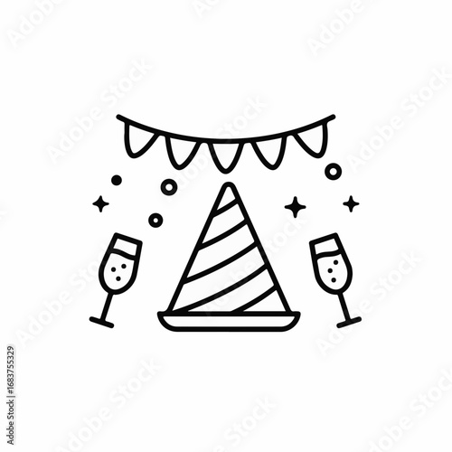 Celebrate joyously with festive party hat, sparkling champagne, and cheerful bunting for unforgettable moments and vibrant celebrations.