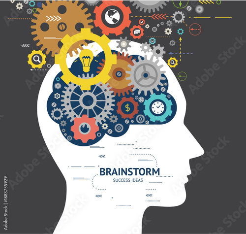 human head with gears and cogs